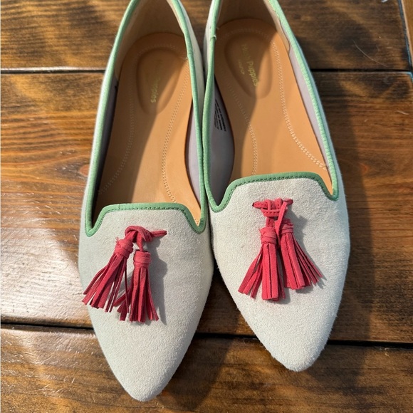 HUSH PUPPIES Bounce Grey Suede Sadie Tassel Slip On Flats w/Green | Size 8 1/2 - Picture 10 of 10